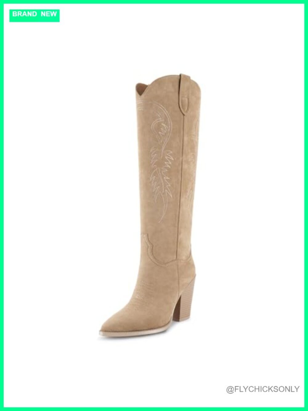 Knee High Cowboy Boots Faux Suede Pointed Toe Block Heel Western Womens